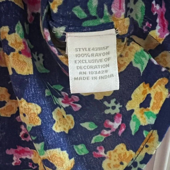 Intro. Navy Floral Blouse with Yellow and Pink Accents - Picture 7 of 7